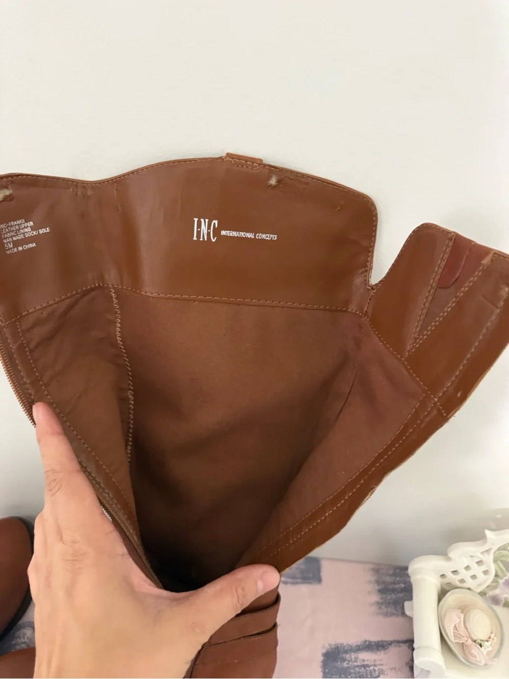 INC International Concepts Brown Leather Knee-High Riding Boots
